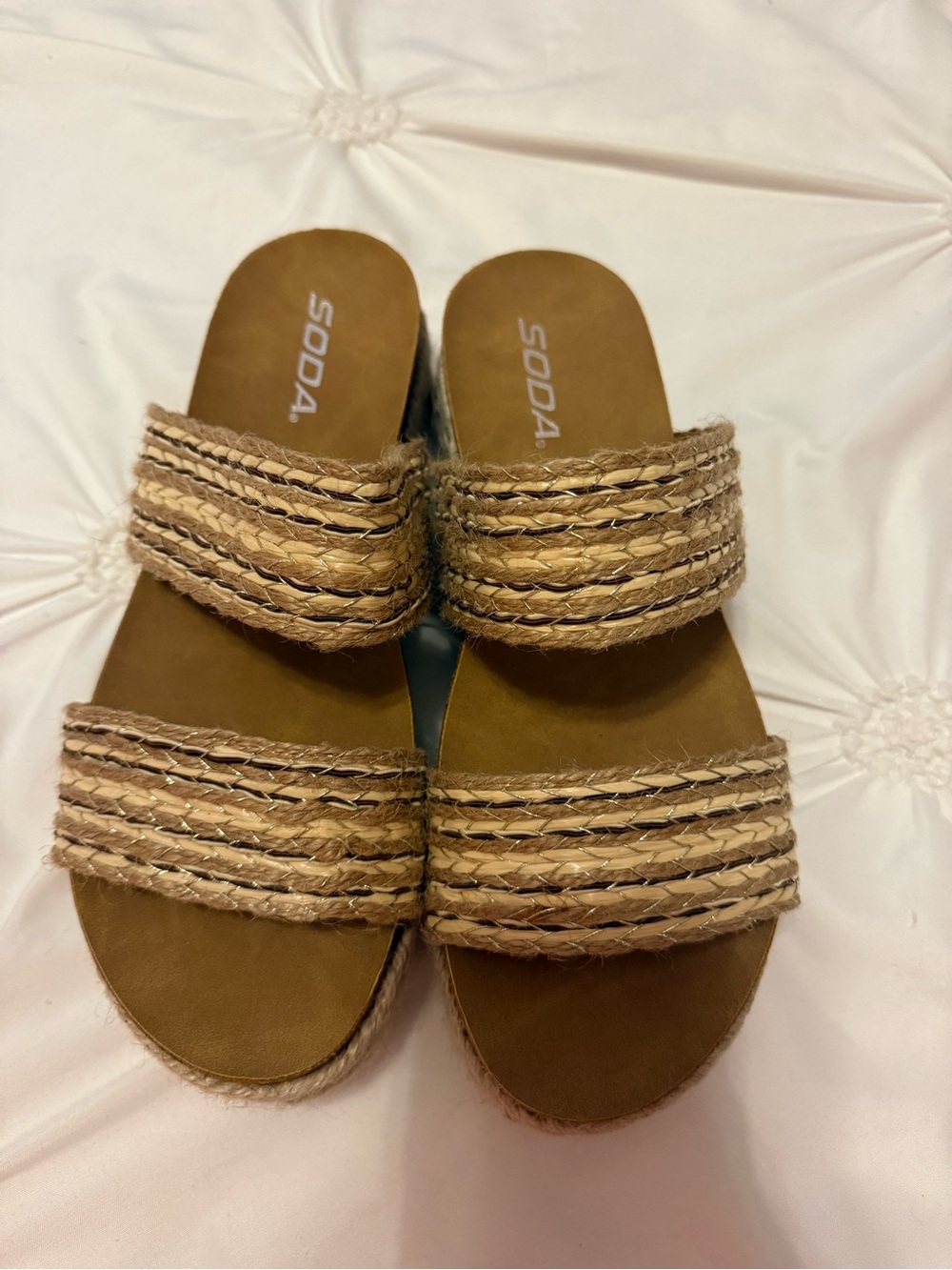 Soda Tan Braided Double-Strap Slide Sandals